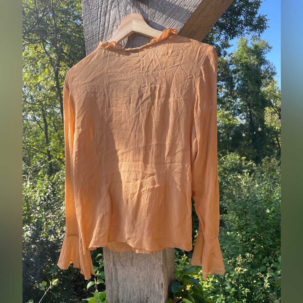 Vintage Silk Long Sleeve Blouse with Ruffle Detail - Picture 6 of 6